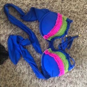 Beach Bunny xs blue ruffle bikini top